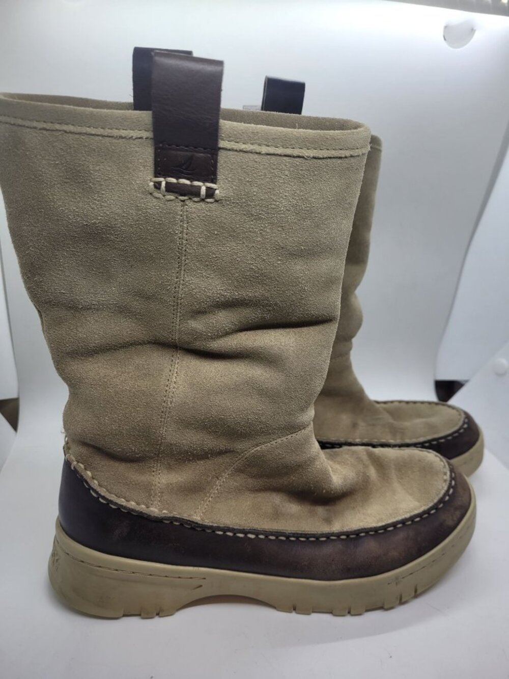 Sperry Womens Leather Upper Boots 7.5M Beige  Brown Snow Rain Fleece comfort